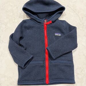 Patagonia Toddler 12-18 Months Dark Blue Hoodie with Red Zipper